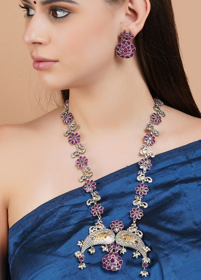 Dual Tone Brass Set Of Necklace and Earrings - Indian Silk House Agencies