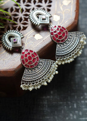 Silver Tone Brass Earrings - Indian Silk House Agencies