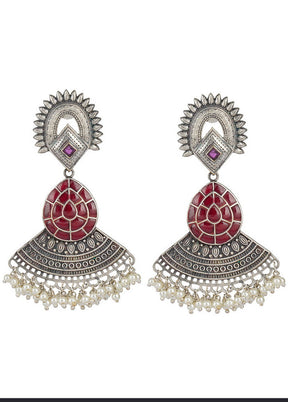 Silver Tone Brass Earrings - Indian Silk House Agencies