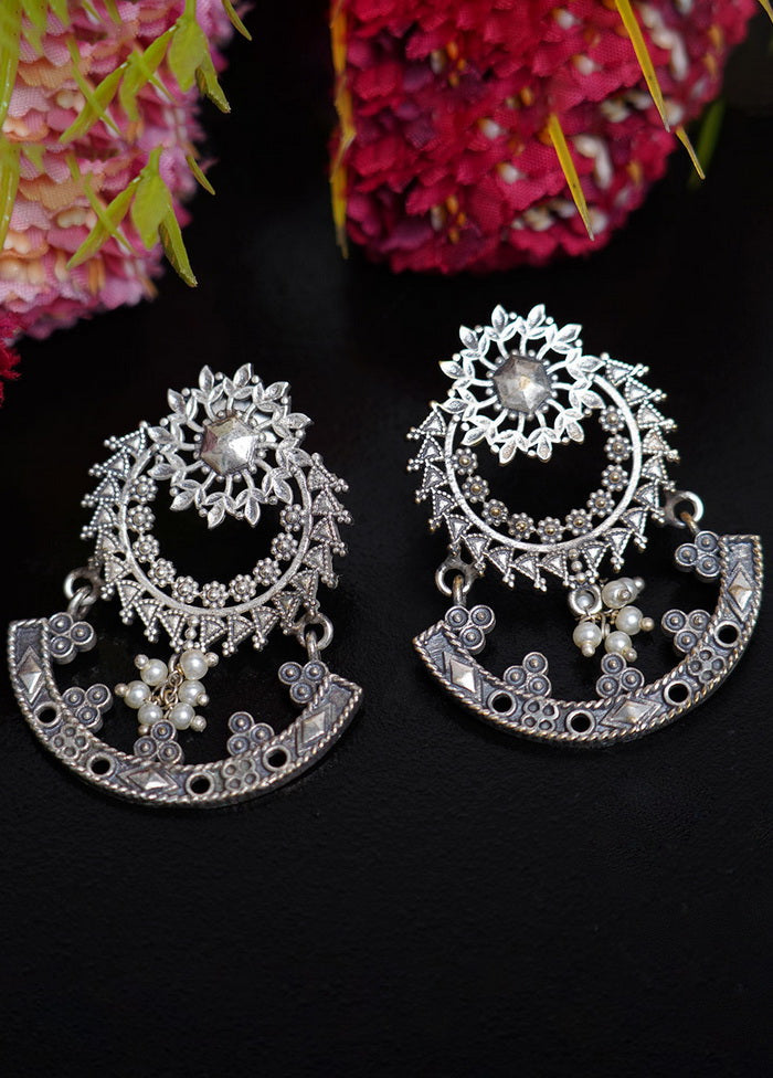 Handcrafted Silver Tone Brass Earrings - Indian Silk House Agencies