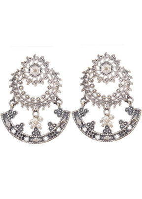 Handcrafted Silver Tone Brass Earrings - Indian Silk House Agencies