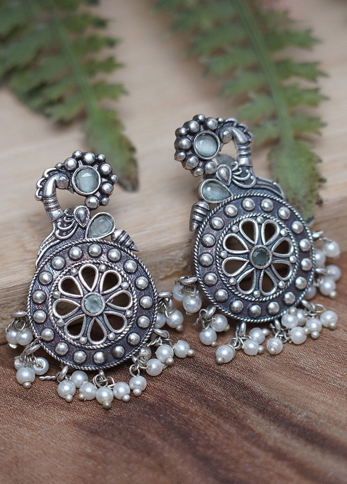 Handcrafted Silver Tone Brass Earrings - Indian Silk House Agencies