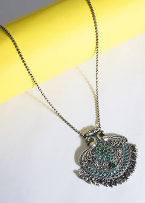 Peacock Style Silver Tone Brass Necklace - Indian Silk House Agencies