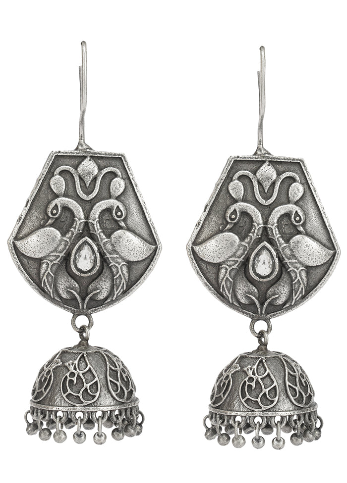 Ghungroo Pattern Silver Tone Brass Jhumka - Indian Silk House Agencies