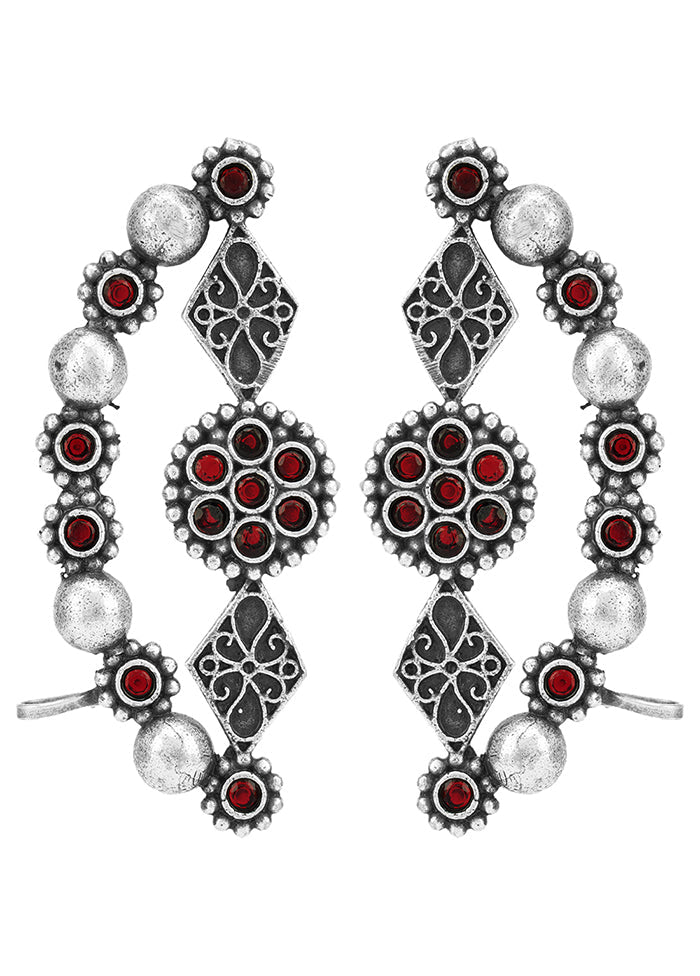 Silver Beads Pattern Silver Tone Brass Earrings - Indian Silk House Agencies