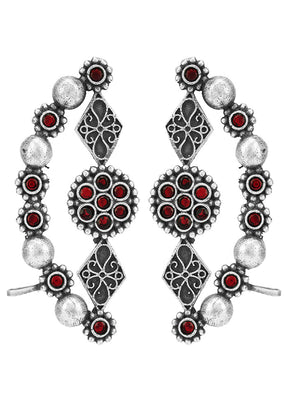 Silver Beads Pattern Silver Tone Brass Earrings - Indian Silk House Agencies