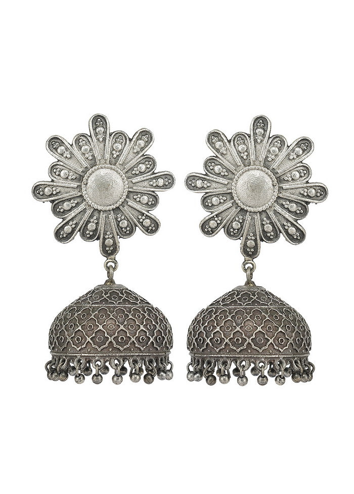 Handcrafted Silver Tone Brass Earrings - Indian Silk House Agencies