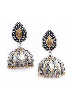 Leaf Style Dual Tone Brass Jhumka - Indian Silk House Agencies