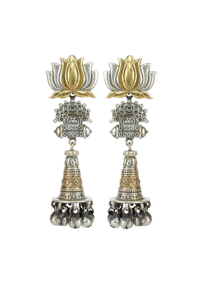 Long Style Dual Tone Brass Earrings - Indian Silk House Agencies