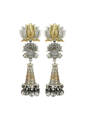 Long Style Dual Tone Brass Earrings - Indian Silk House Agencies