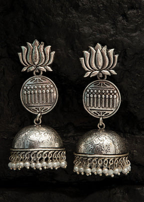 Lotuc Style Silver Tone Brass Jhumka - Indian Silk House Agencies