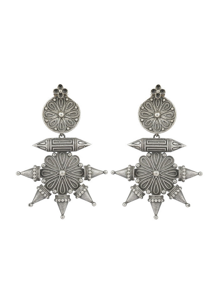 Handcrafted Silver Tone Brass Earrings - Indian Silk House Agencies