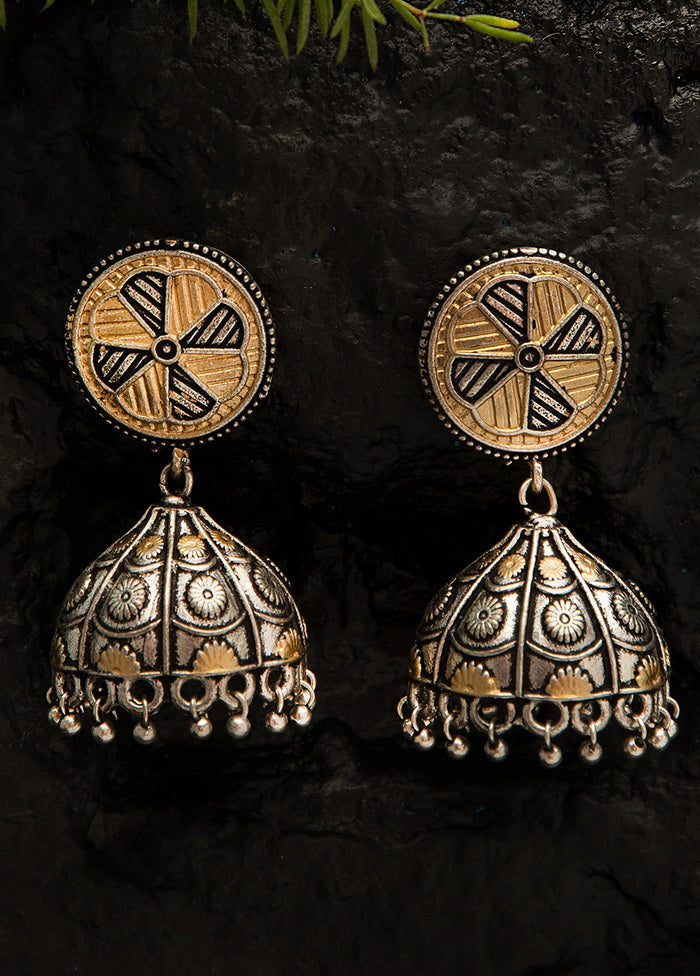 Ghungroo Pattern Dual Tone Brass Jhumka - Indian Silk House Agencies