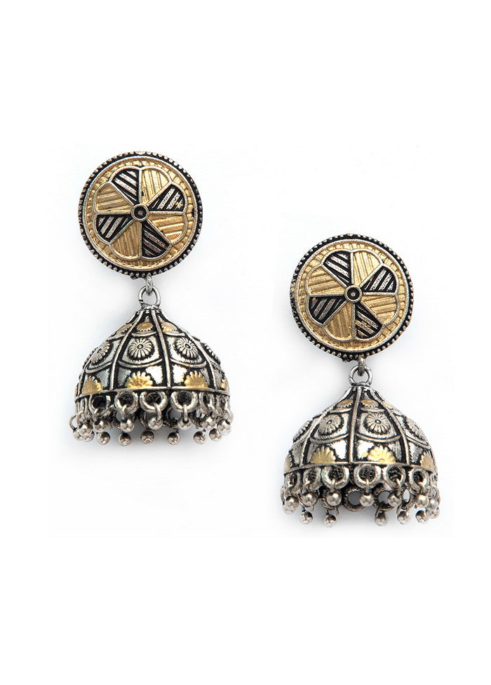 Ghungroo Pattern Dual Tone Brass Jhumka - Indian Silk House Agencies