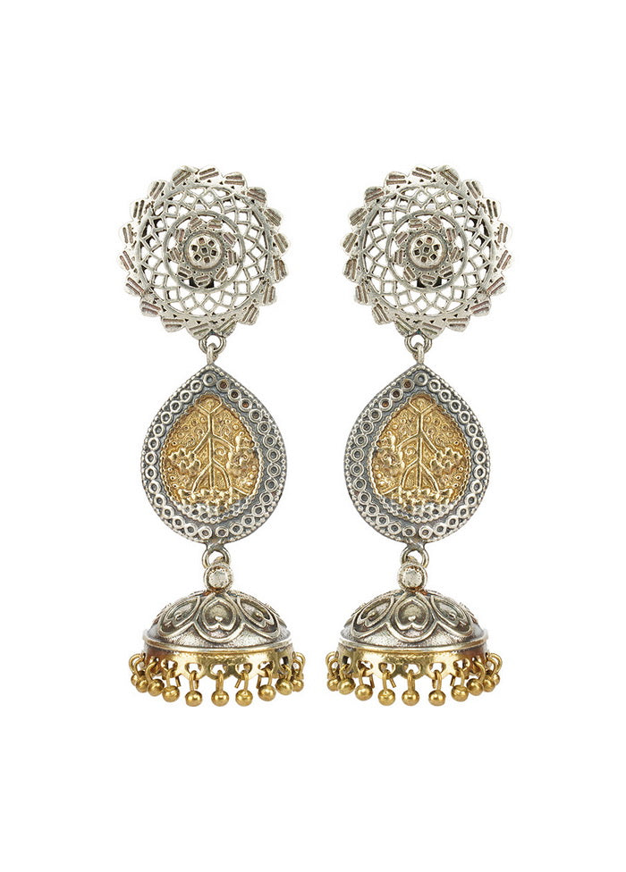 Long Style Dual Tone Brass Jhumka - Indian Silk House Agencies