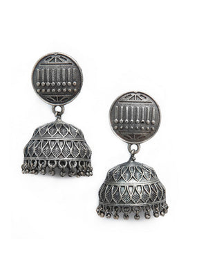 Handcrafted Silver Tone Brass Jhumka - Indian Silk House Agencies