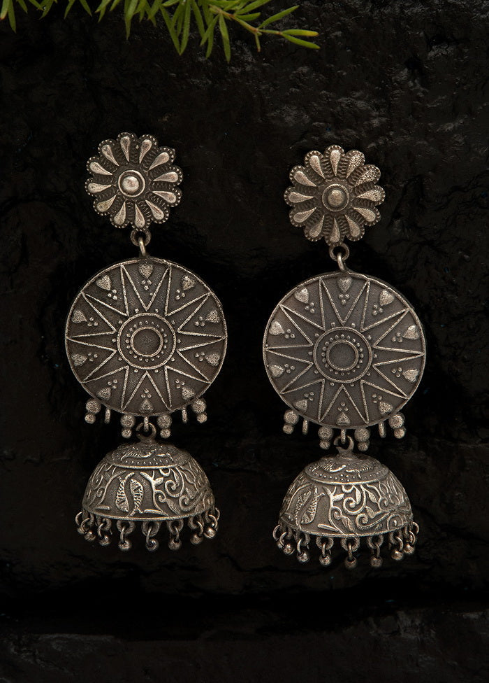 Round Shape Silver Tone Brass Jhumka - Indian Silk House Agencies