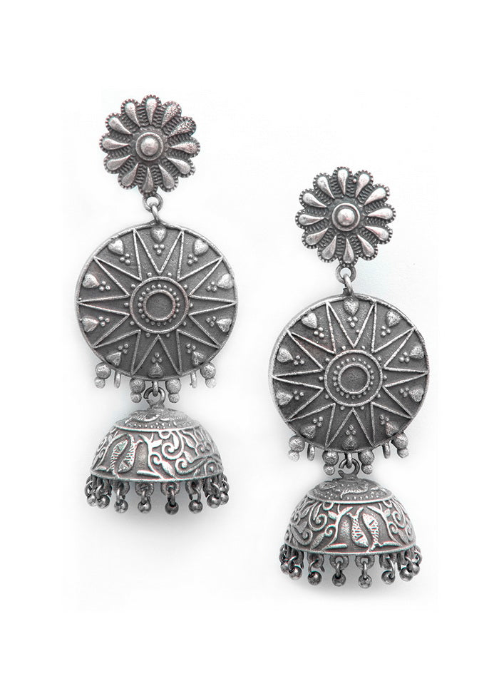 Round Shape Silver Tone Brass Jhumka - Indian Silk House Agencies