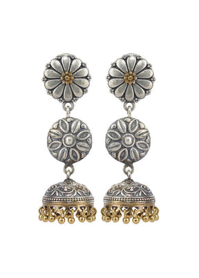 Long Style Dual Tone Brass Jhumka - Indian Silk House Agencies