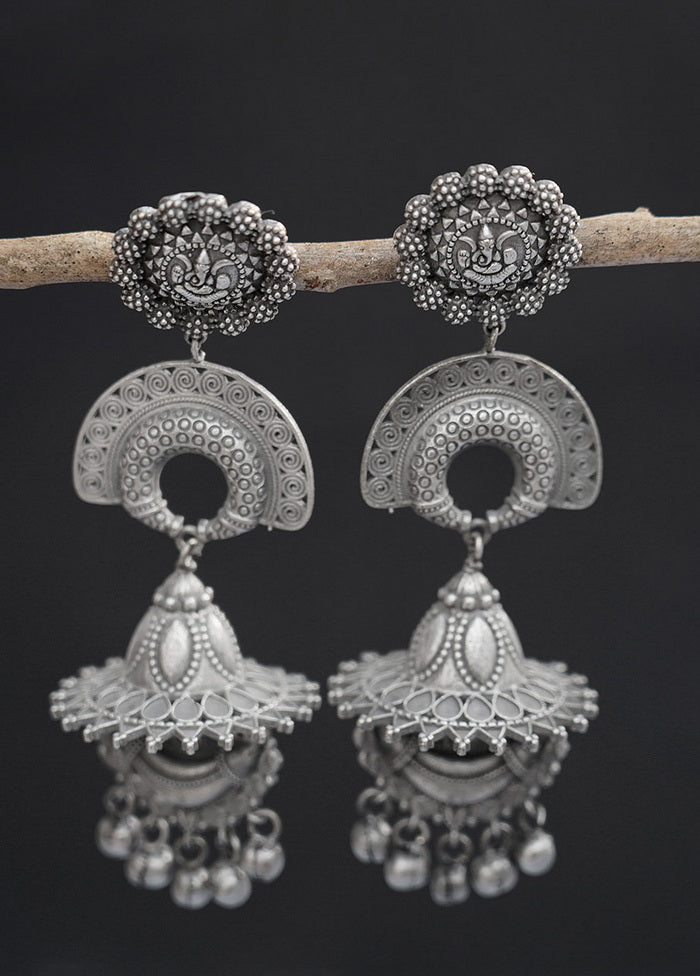 Long Style Silver Tone Brass Earrings - Indian Silk House Agencies