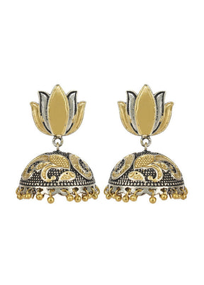 Lotuc Pattern Dual Tone Brass Jhumka - Indian Silk House Agencies