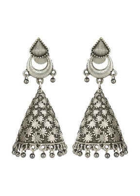 Handcrafted Silver Tone Brass Earrings - Indian Silk House Agencies