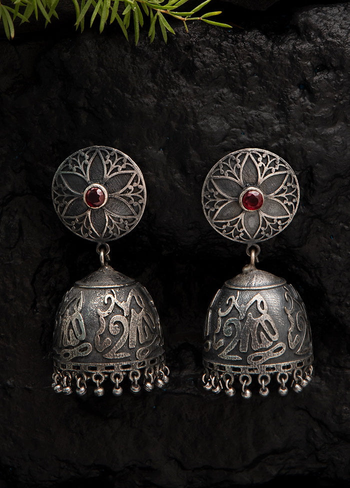 Ghungroo Pattern Silver Tone Brass Jhumka - Indian Silk House Agencies