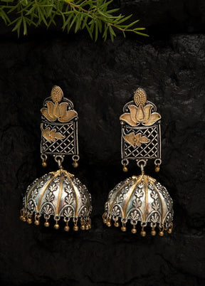 Lotuc Design Silver Tone Brass Jhumka - Indian Silk House Agencies