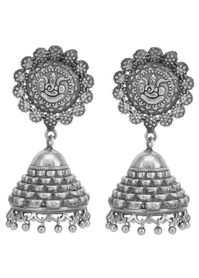 Lord Ganesha Design Silver Tone Brass Jhumka - Indian Silk House Agencies