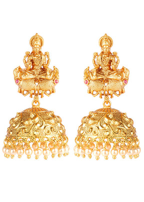 Handcrafted Matte Gold Temple Jhumki - Indian Silk House Agencies