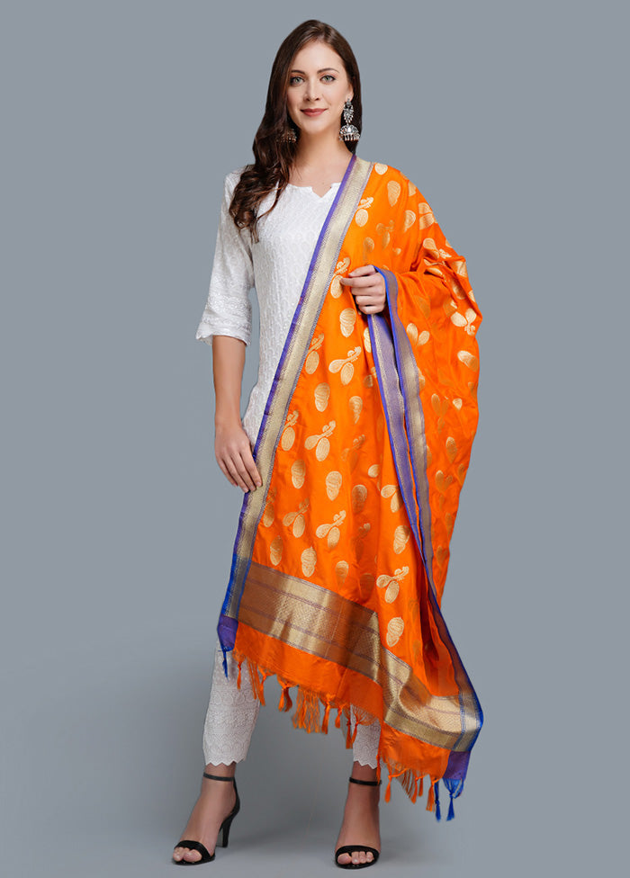 Orange Silk Woven Dupatta - Indian Silk House Agencies