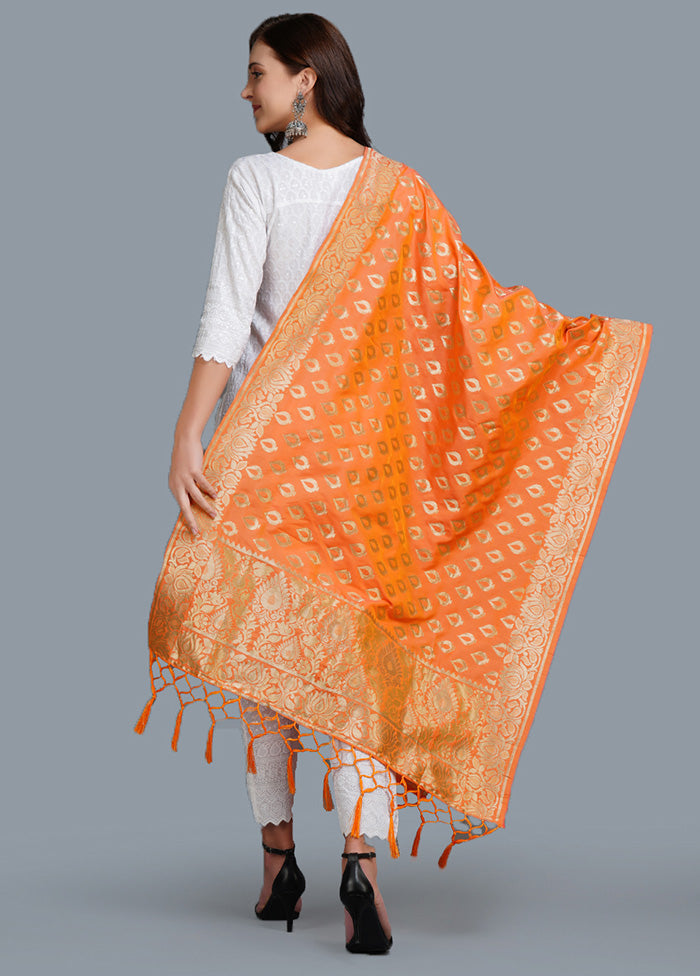 Orange Silk Woven Dupatta - Indian Silk House Agencies