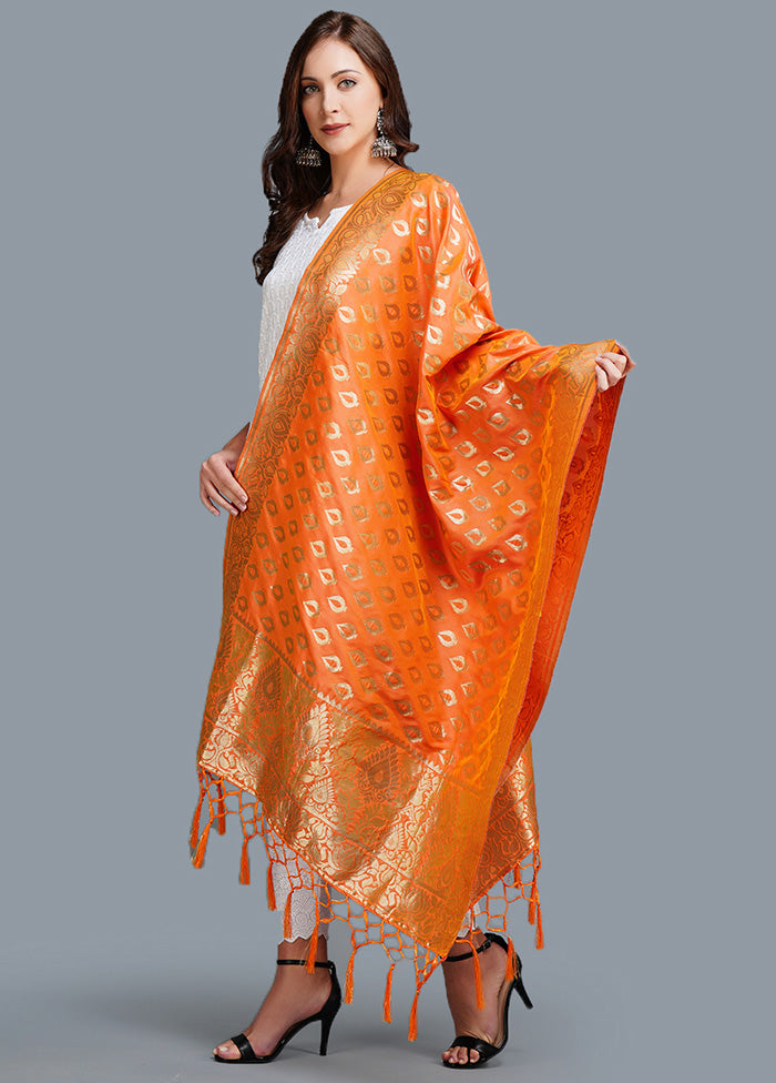 Orange Silk Woven Dupatta - Indian Silk House Agencies