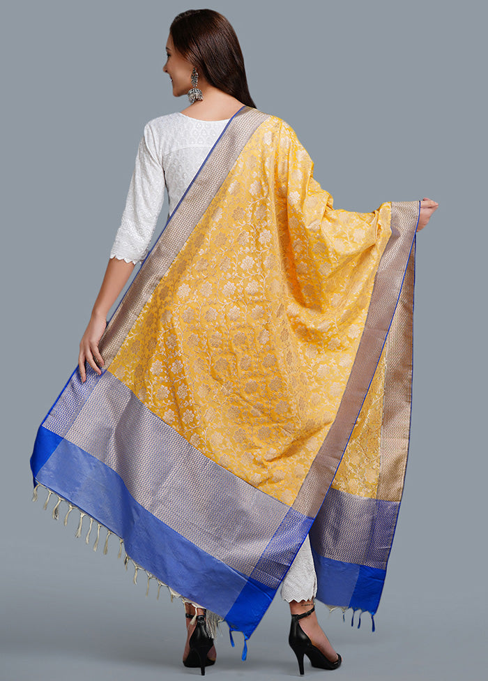 Yellow Silk Woven Dupatta - Indian Silk House Agencies