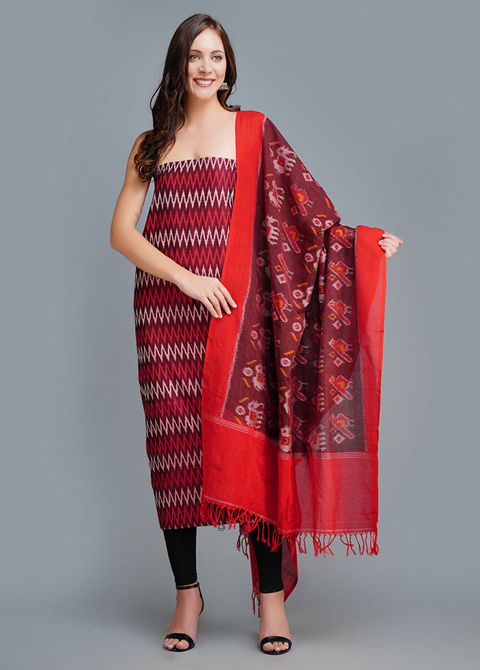 3 Pc Deep Red Cotton Salwar Suit Set With Dupatta VDJB1011222 - Indian Silk House Agencies