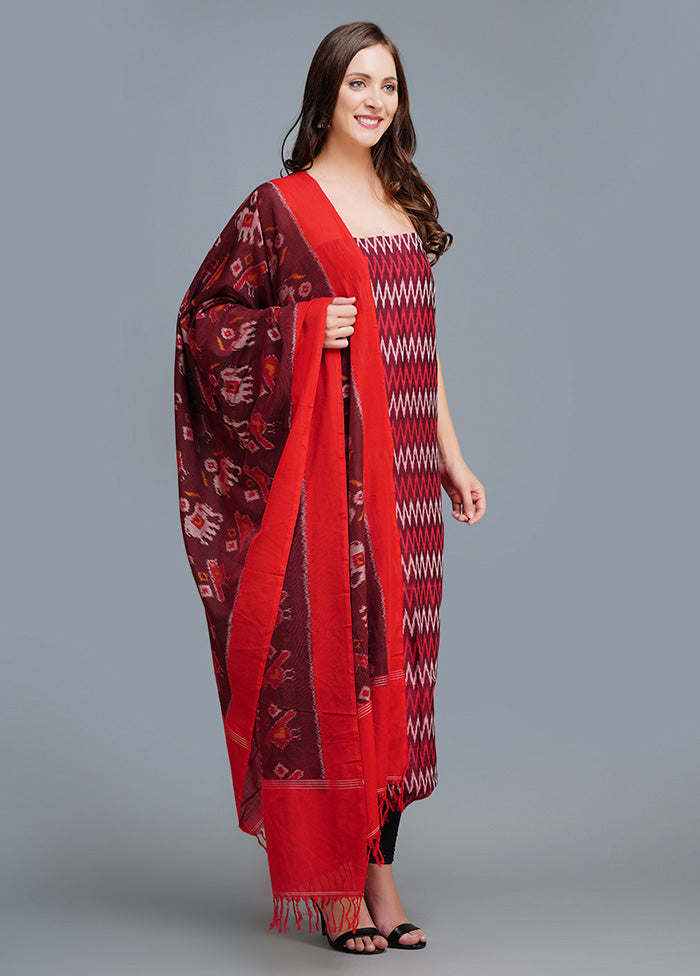 3 Pc Deep Red Cotton Salwar Suit Set With Dupatta VDJB1011222 - Indian Silk House Agencies