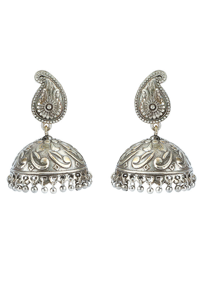 Silver Tone Brass Handcrafted Jhumka - Indian Silk House Agencies