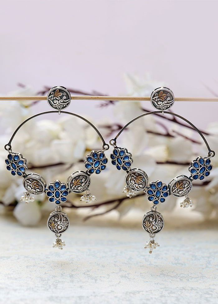 Blue Handcrafted Dual Tone Brass Hoop Earrings - Indian Silk House Agencies