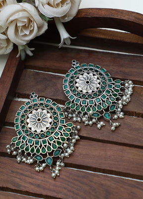 Green Silver Tone Handcrafted Stud Earrings - Indian Silk House Agencies