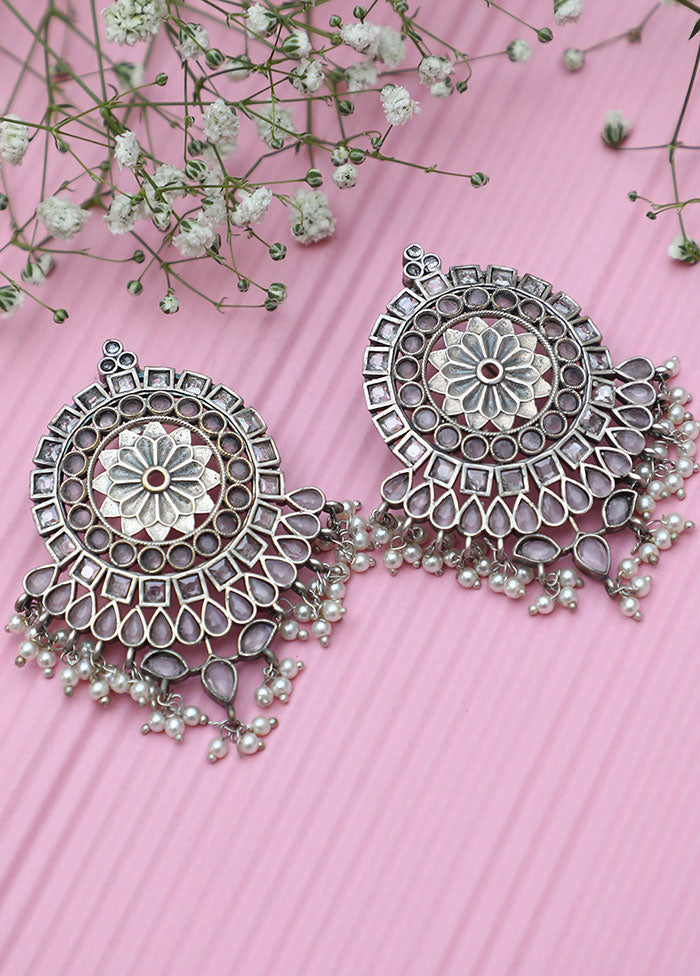 Pink Silver Tone Handcrafted Stud Earrings - Indian Silk House Agencies