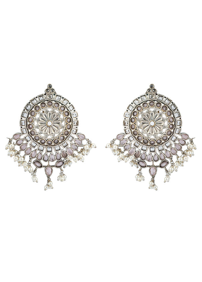 Pink Silver Tone Handcrafted Stud Earrings - Indian Silk House Agencies