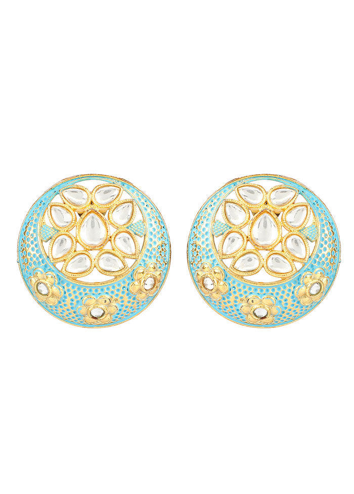 Blue Matte Gold Handcrafted Brass Enamel Earrings - Indian Silk House Agencies