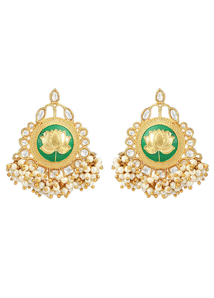 Green Matte Gold Handcrafted Brass Enamel Earrings - Indian Silk House Agencies