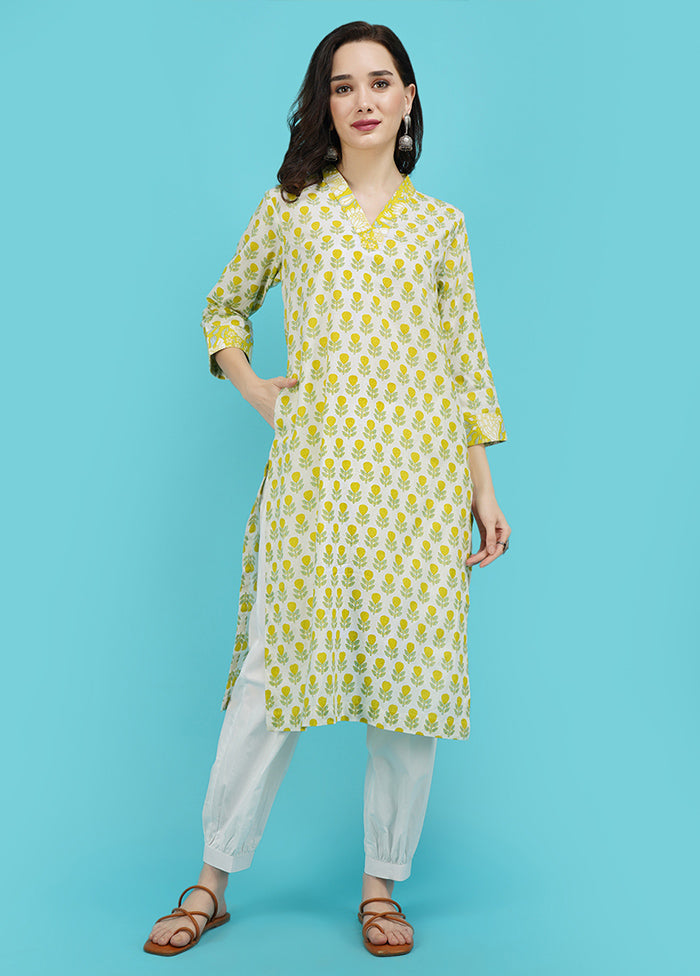 Yellow Cotton Printed Kurti VDJB311236 - Indian Silk House Agencies