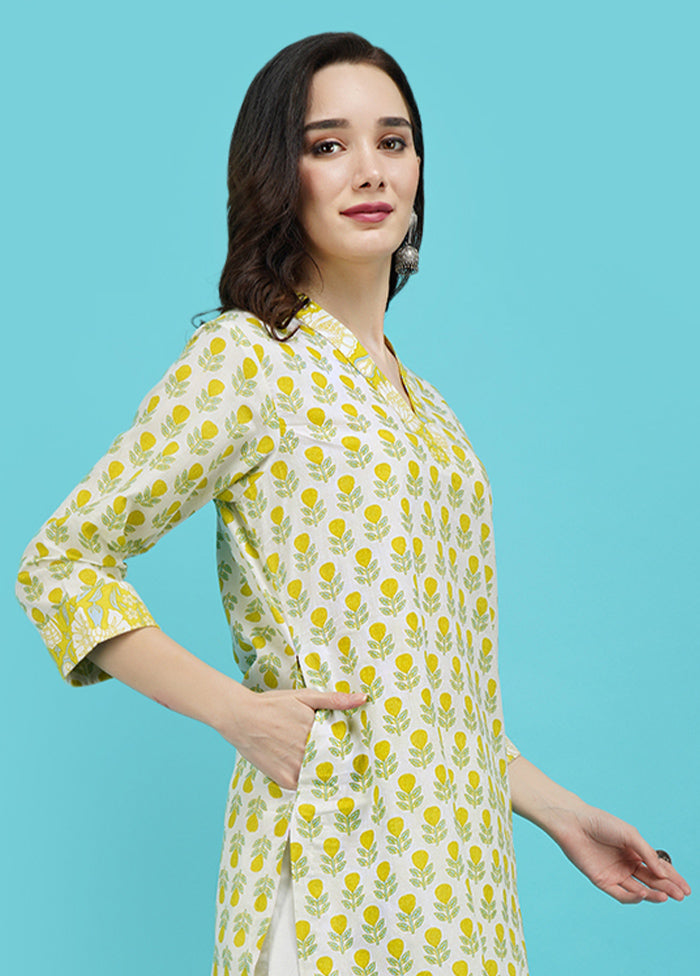 Yellow Cotton Printed Kurti VDJB311236 - Indian Silk House Agencies