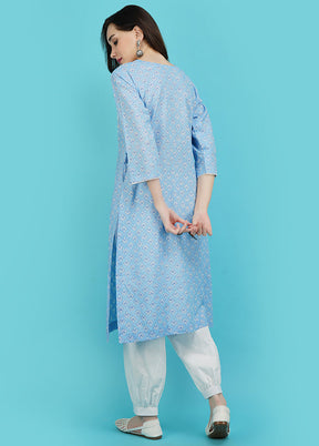 Sky Blue Cotton Printed Kurti VDJB311238 - Indian Silk House Agencies