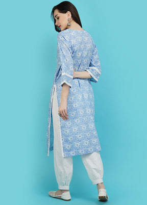 Sky Blue Cotton Printed Kurti VDJB311239 - Indian Silk House Agencies