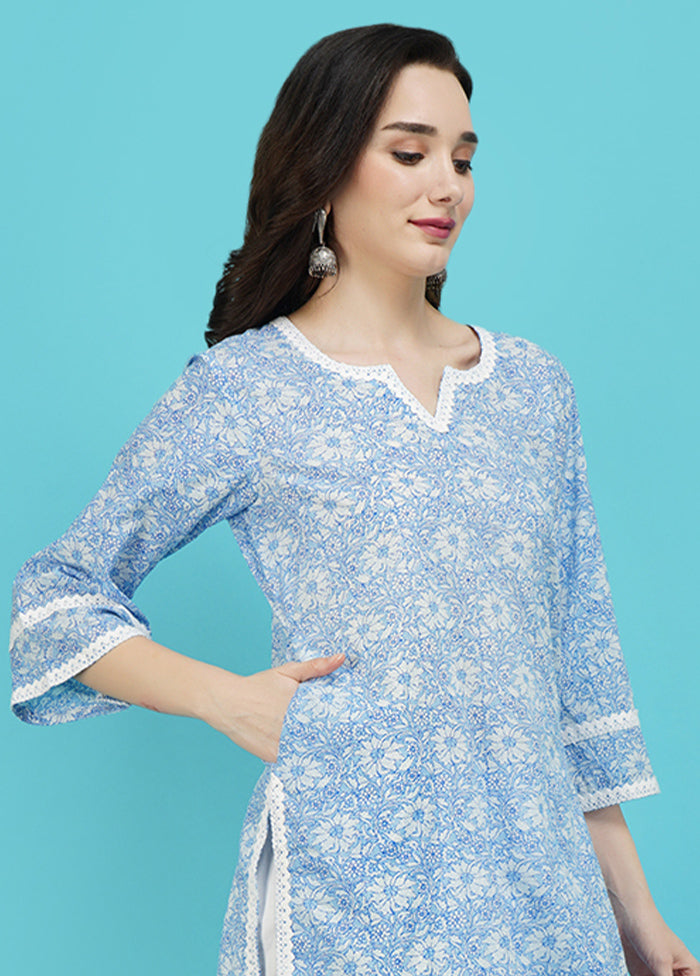 Sky Blue Cotton Printed Kurti VDJB311239 - Indian Silk House Agencies