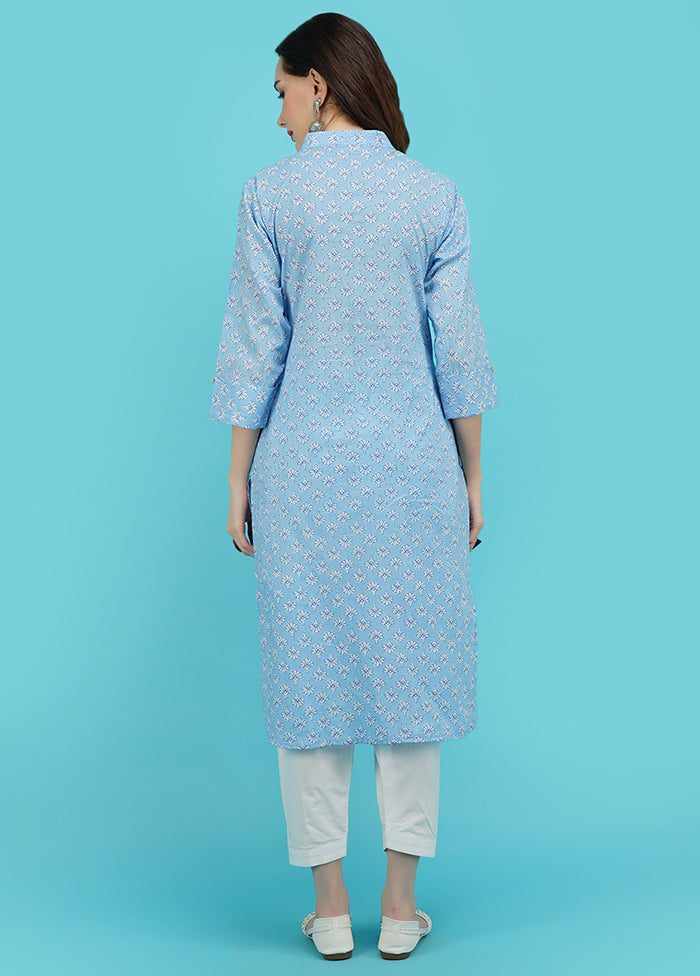 Sky Blue Cotton Printed Kurti VDJB311241 - Indian Silk House Agencies