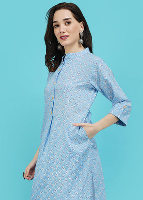 Sky Blue Cotton Printed Kurti VDJB311241 - Indian Silk House Agencies